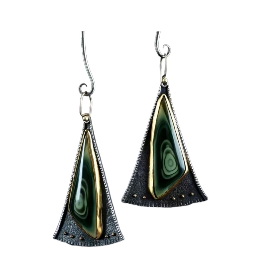 Boho Fan Shaped Silver Plated Silver and Gold Glass Drop Earrings